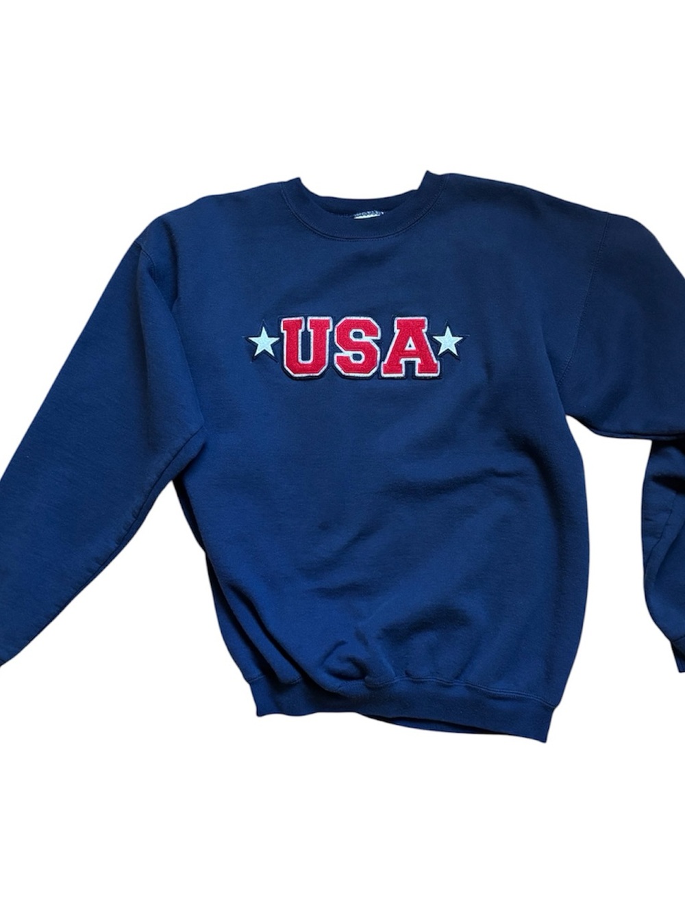 Port and Company Navy Crewneck Sweatshirt with Red USA Patch